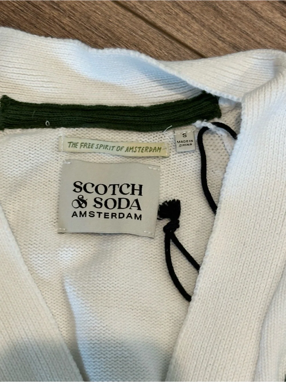 New! Scotch & Soda Amsterdam White Cardigan with Green Trim Small - Picture 6 of 11